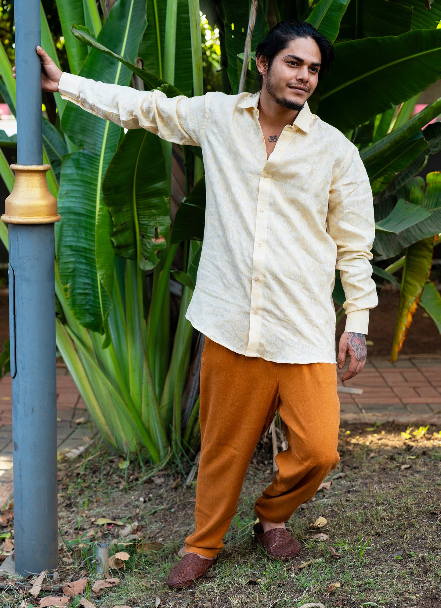 Pearl Cream Jacquard Textured Pure Linen Premium Shirt