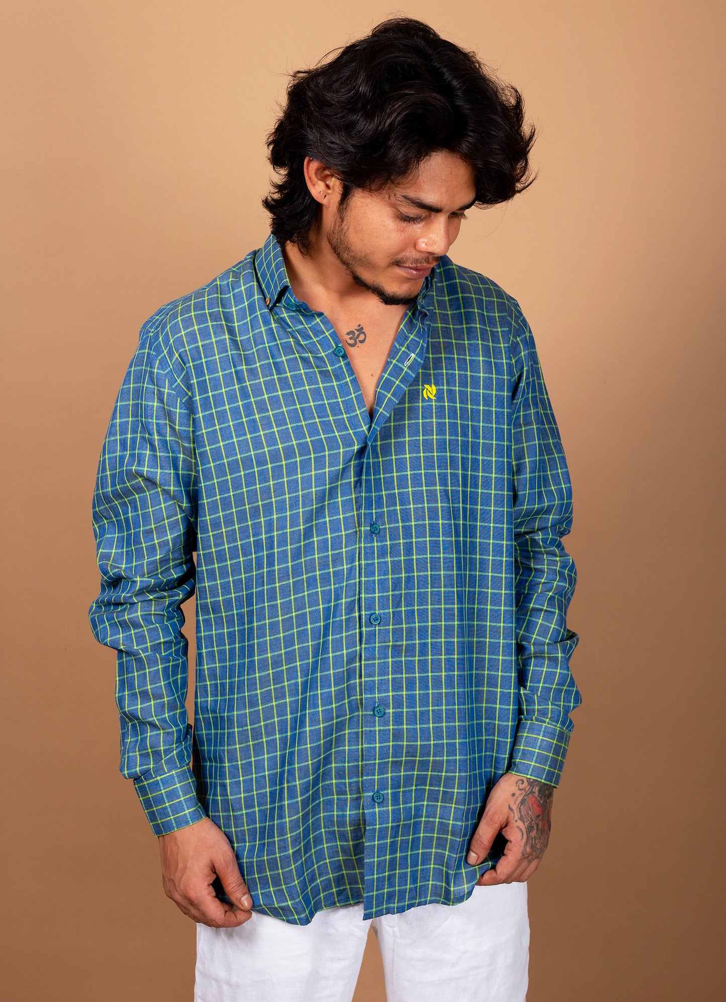 Rama Green Yellow Checkered Pure Linen Premium Shirt