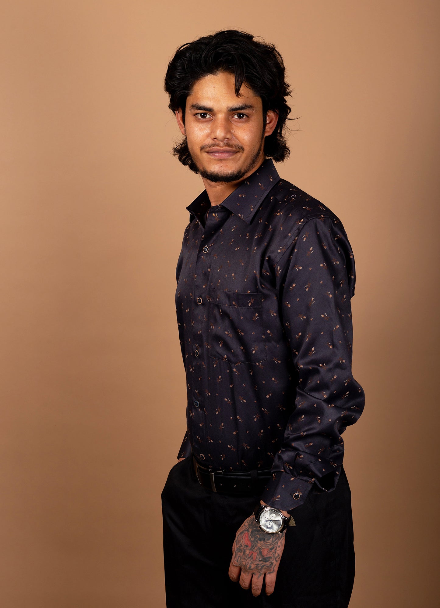 Walnut Brown Printed Organic Cotton Premium Shirt