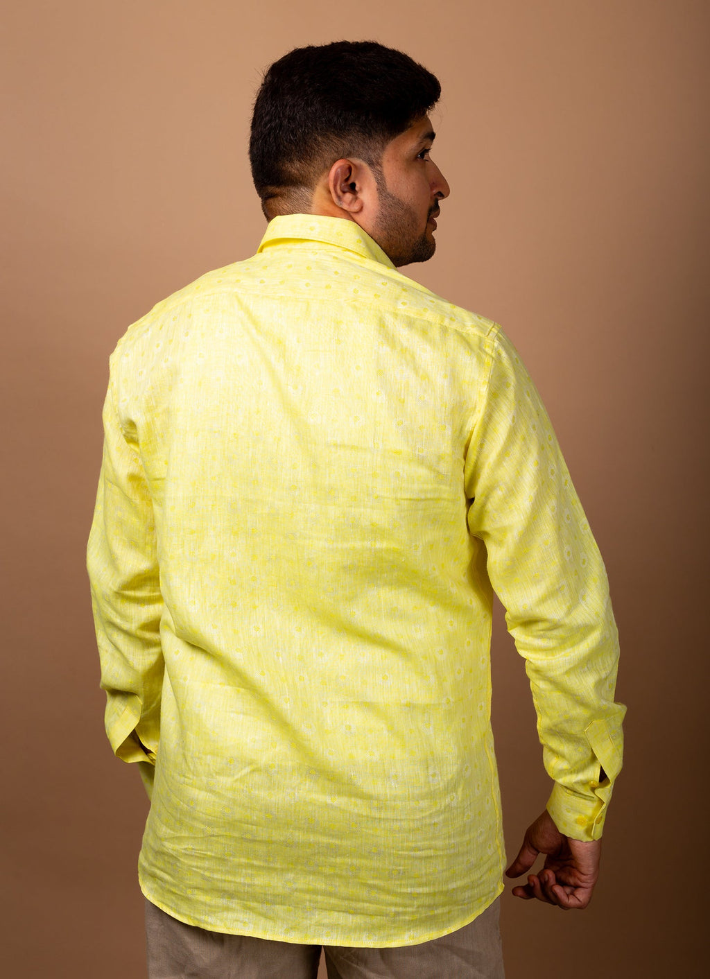 Straw Yellow Jacquard Textured Premium Linen Shirt