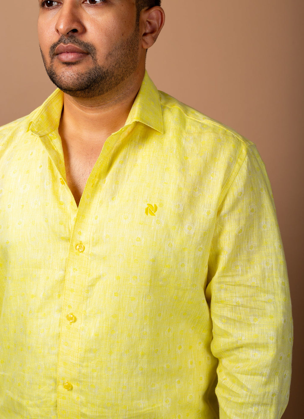 Straw Yellow Jacquard Textured Premium Linen Shirt