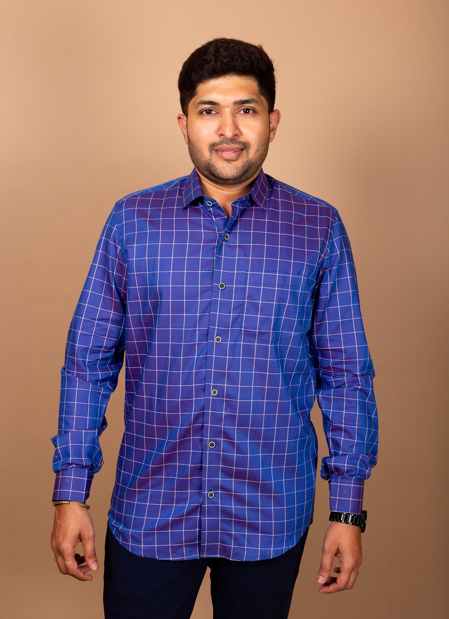 Shimmery Bluish Purple Checkered Premium Organic Cotton Shirt