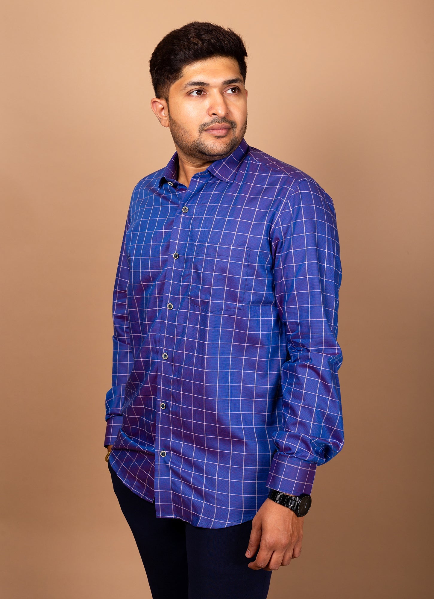 Shimmery Bluish Purple Checkered Premium Organic Cotton Shirt