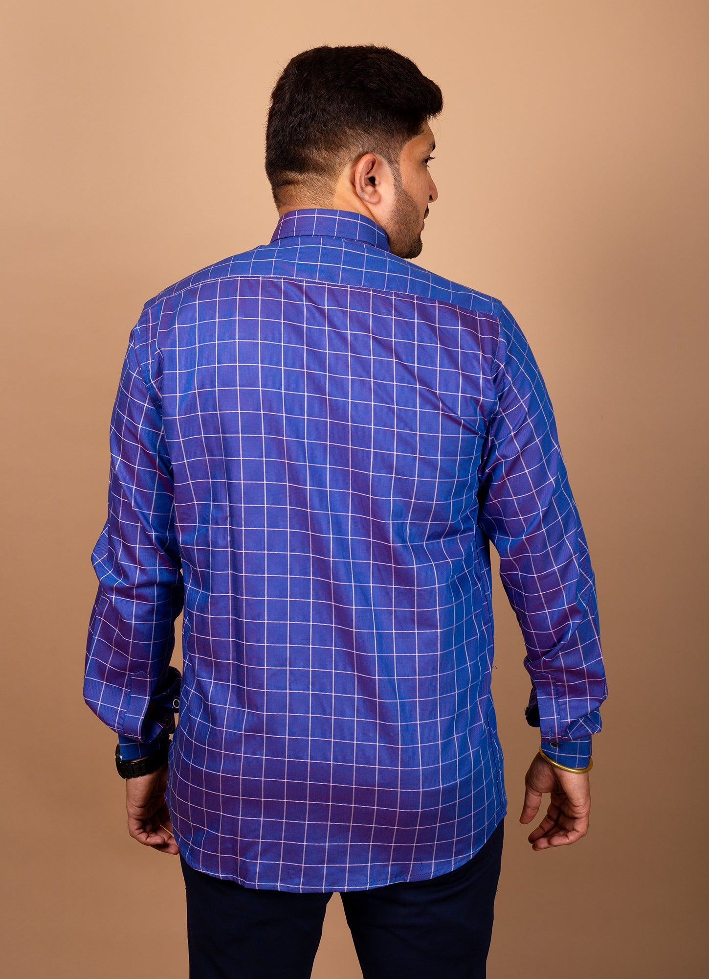 Shimmery Bluish Purple Checkered Premium Organic Cotton Shirt