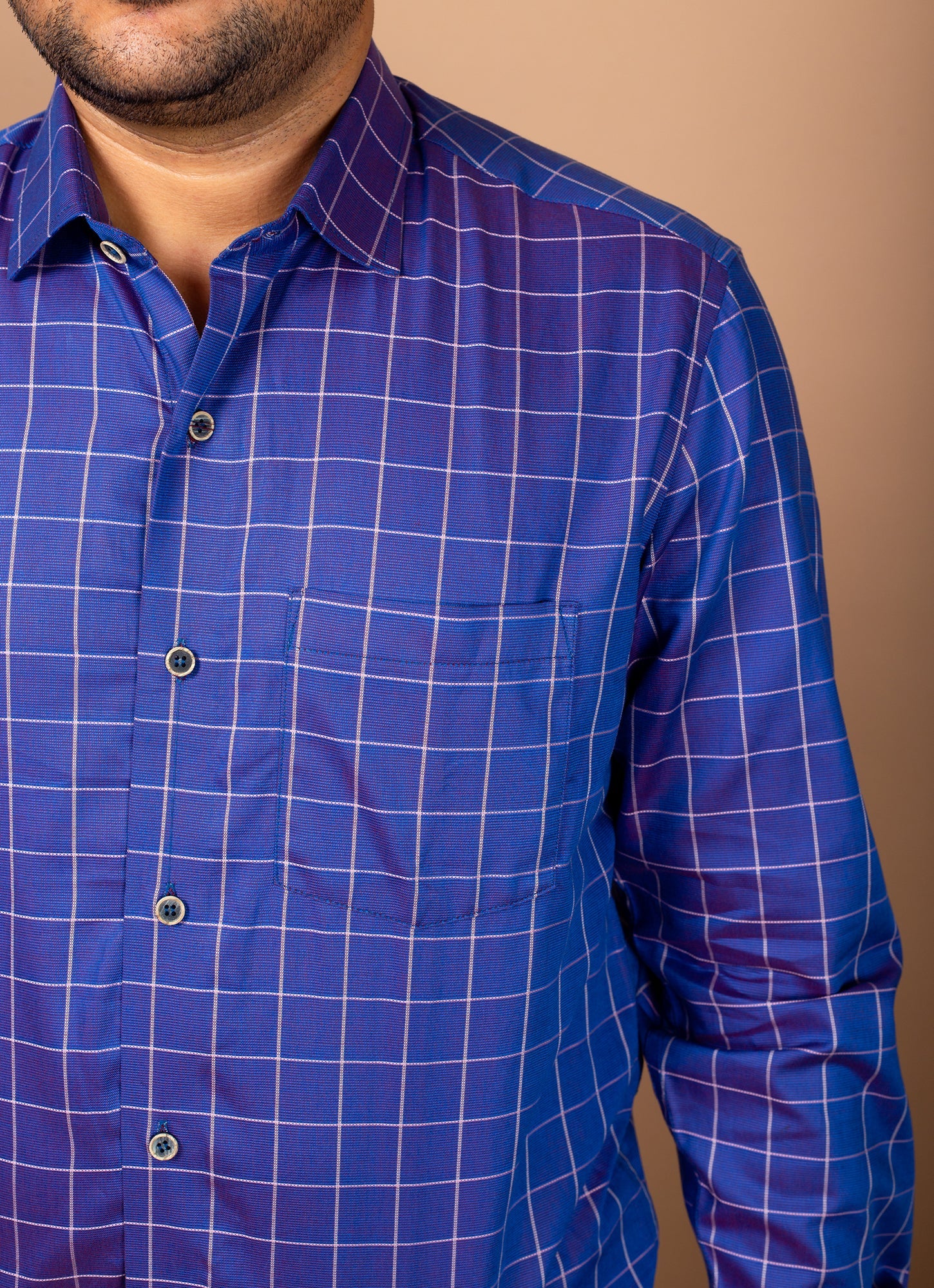 Shimmery Bluish Purple Checkered Premium Organic Cotton Shirt