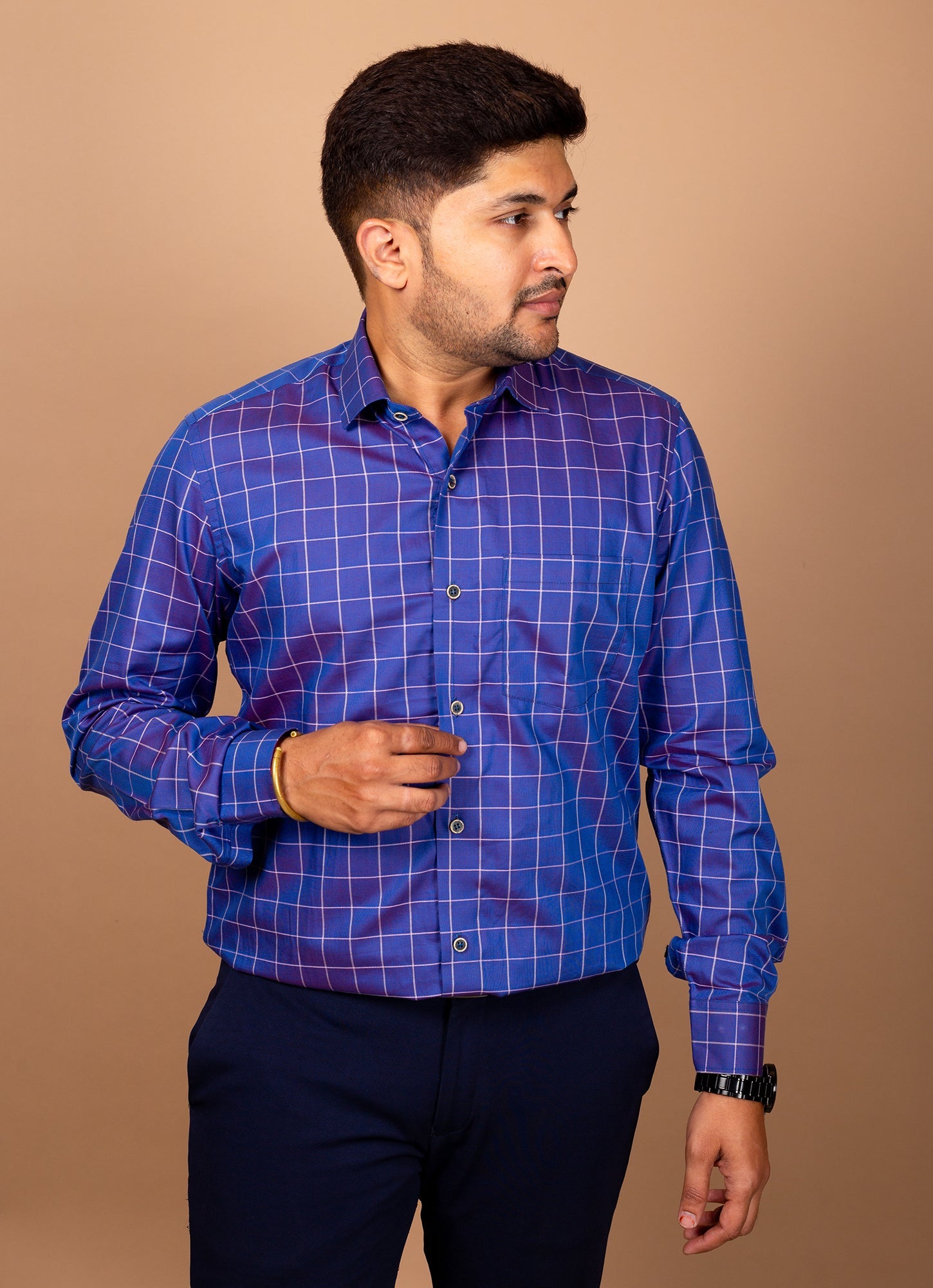 Shimmery Bluish Purple Checkered Premium Organic Cotton Shirt