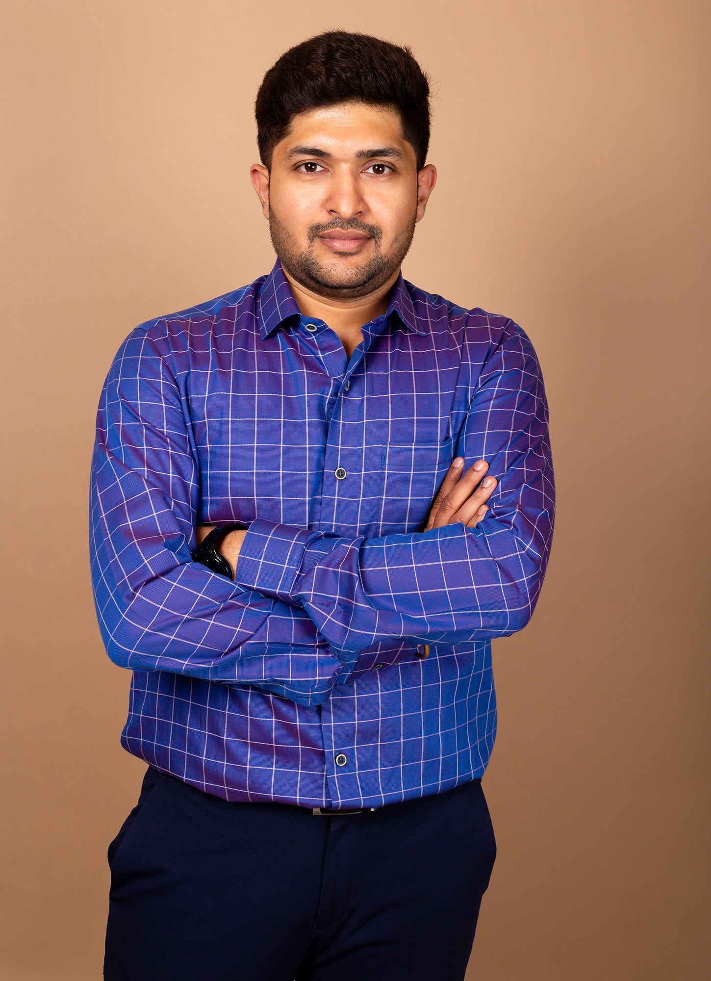 Shimmery Bluish Purple Checkered Premium Organic Cotton Shirt