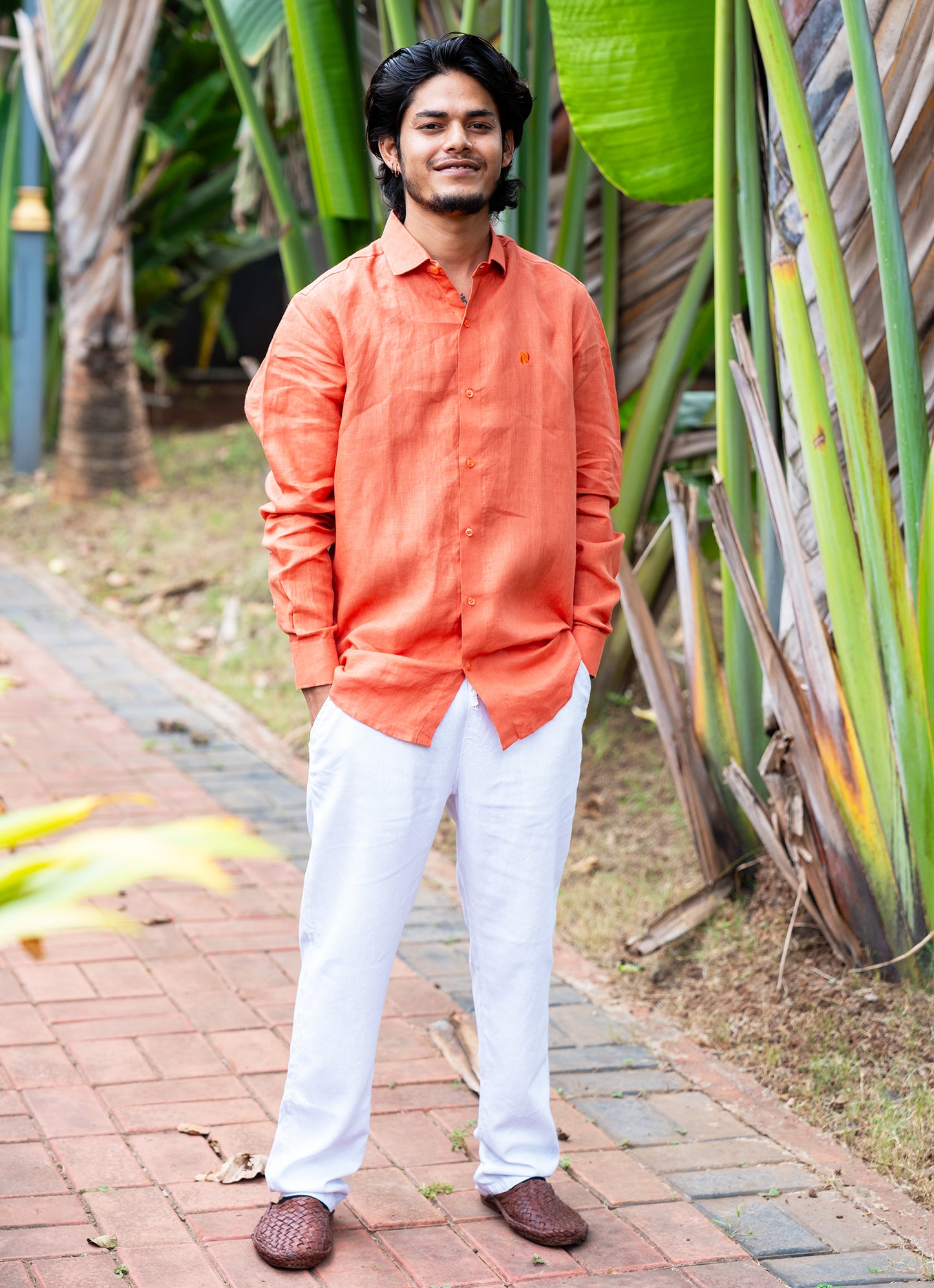 Tangerine Airy Pure Linen Premium Shirt