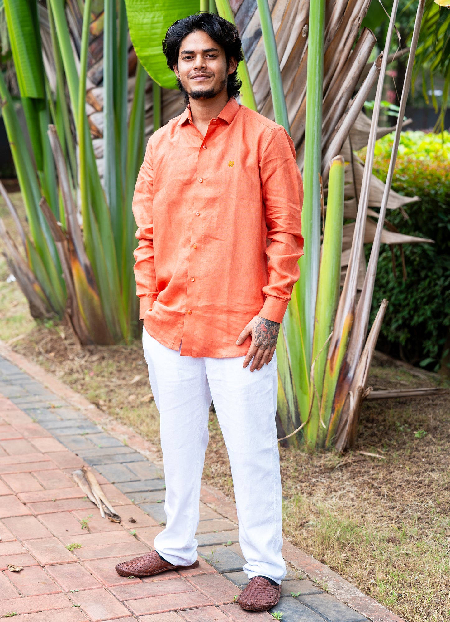 Tangerine Airy Pure Linen Premium Shirt