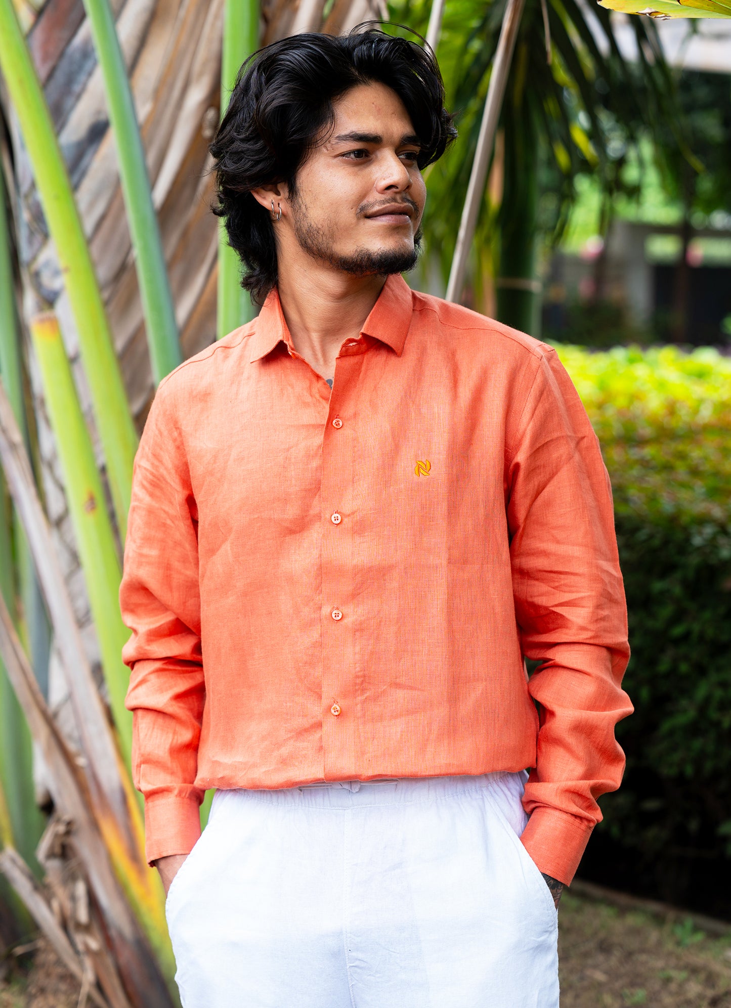 Tangerine Airy Pure Linen Premium Shirt