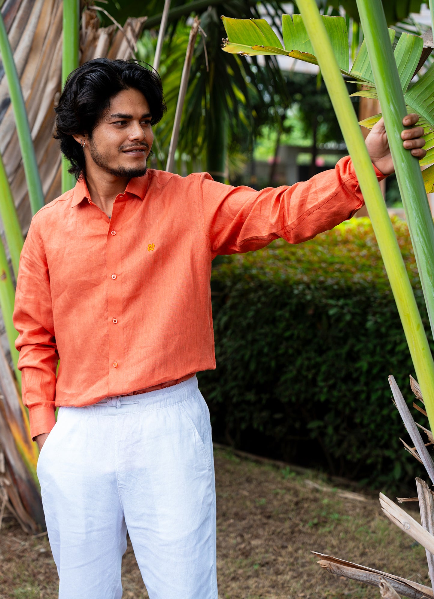 Tangerine Airy Pure Linen Premium Shirt