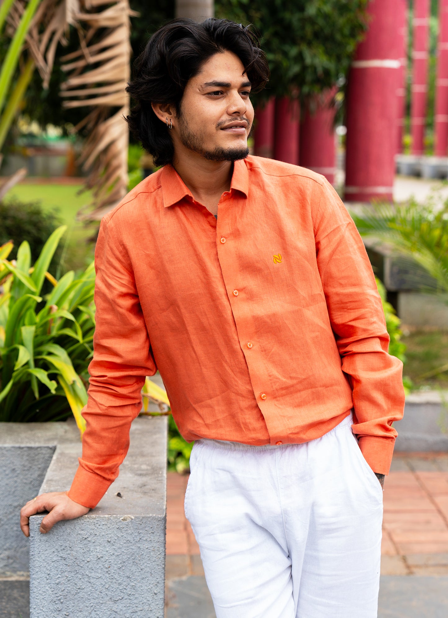 Tangerine Airy Pure Linen Premium Shirt