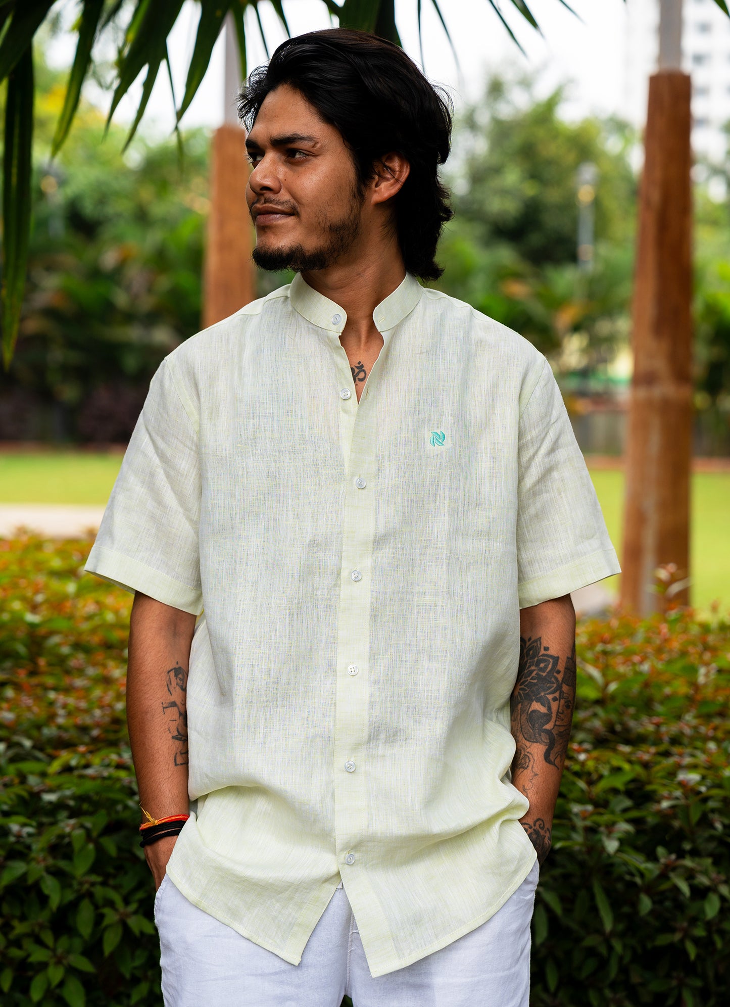 Tea Green Airy Pure Linen Premium Shirt