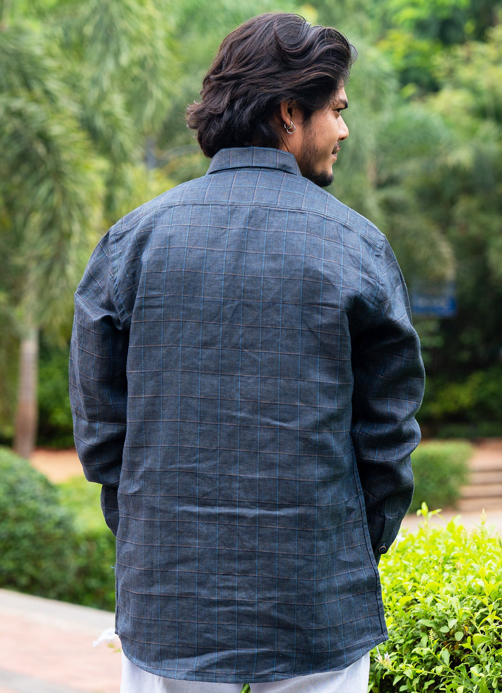 Charcoal Black Checkered Pure Premium Linen Shirt