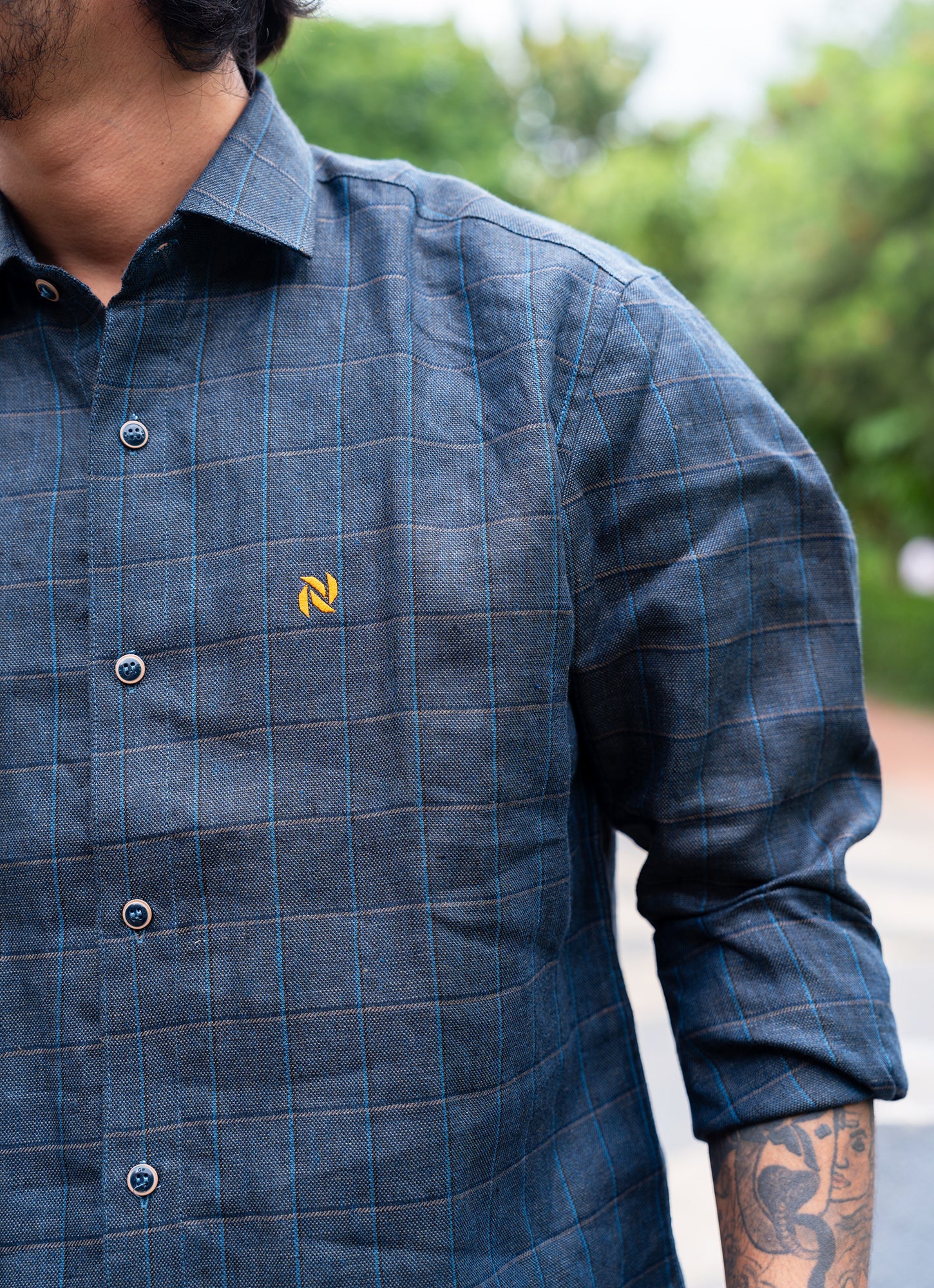 Charcoal Black Checkered Pure Premium Linen Shirt