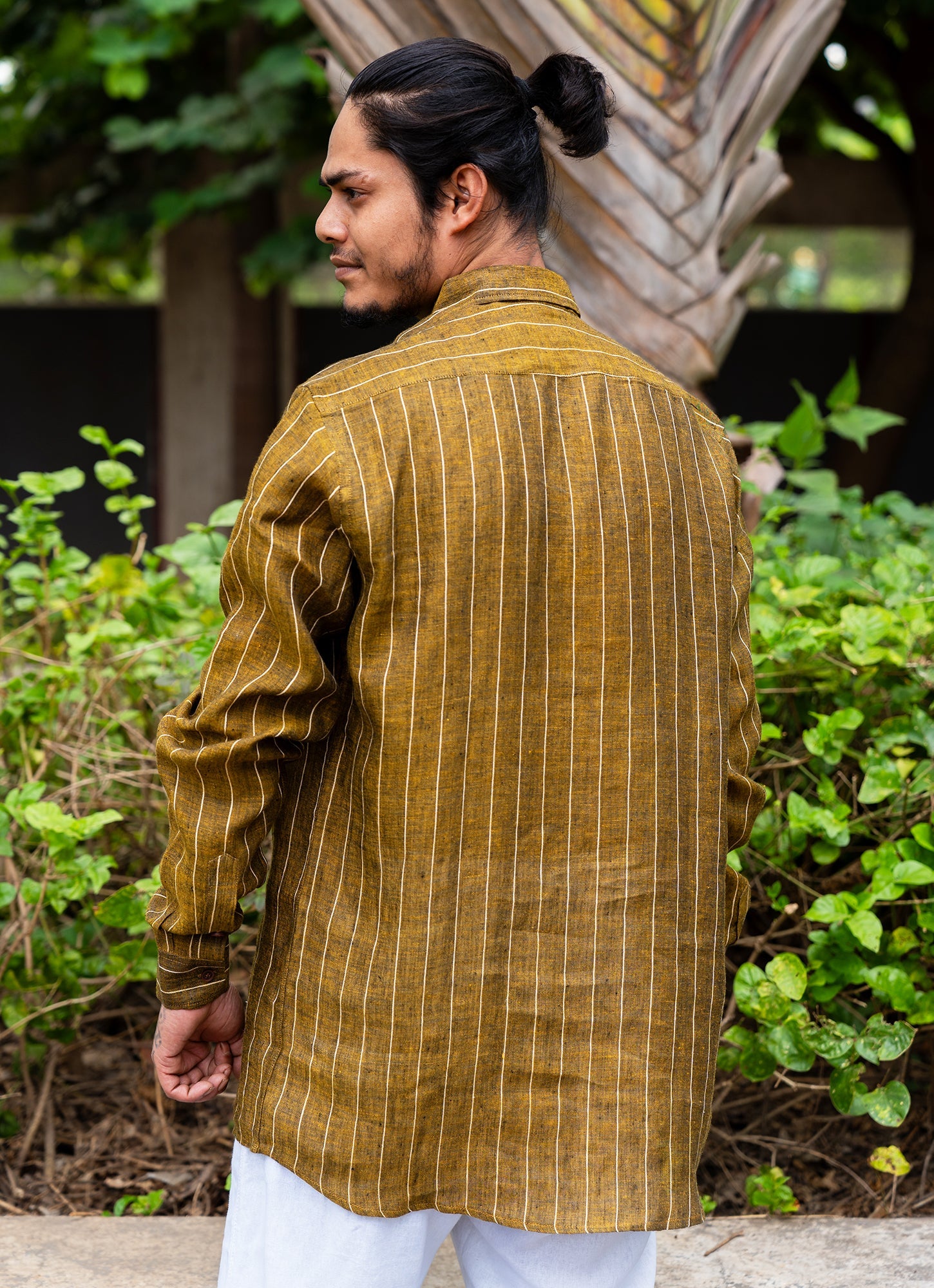 Fawn Golden Brown Striped Pure Linen Premium Shirt
