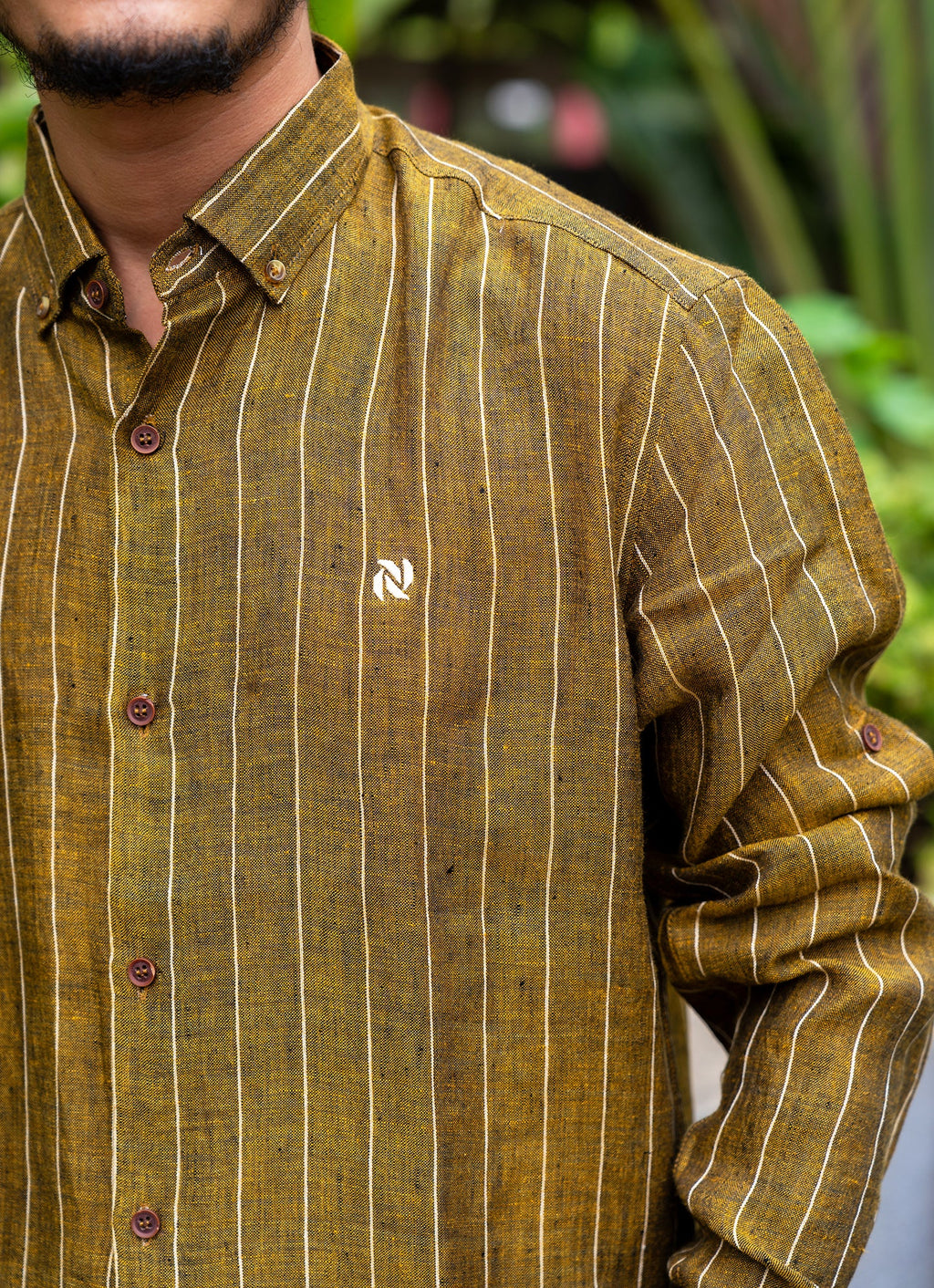 Fawn Golden Brown Striped Pure Linen Premium Shirt