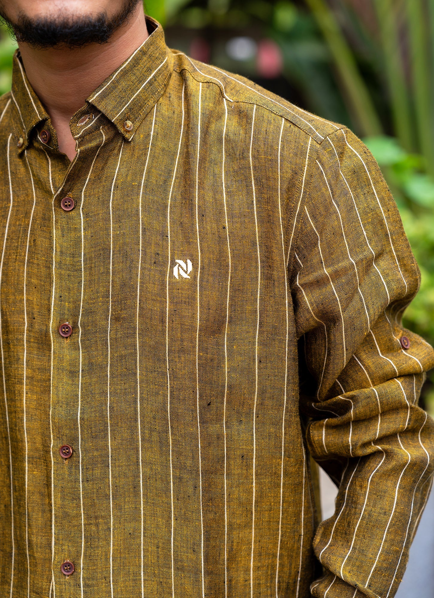 Fawn Golden Brown Striped Pure Linen Premium Shirt