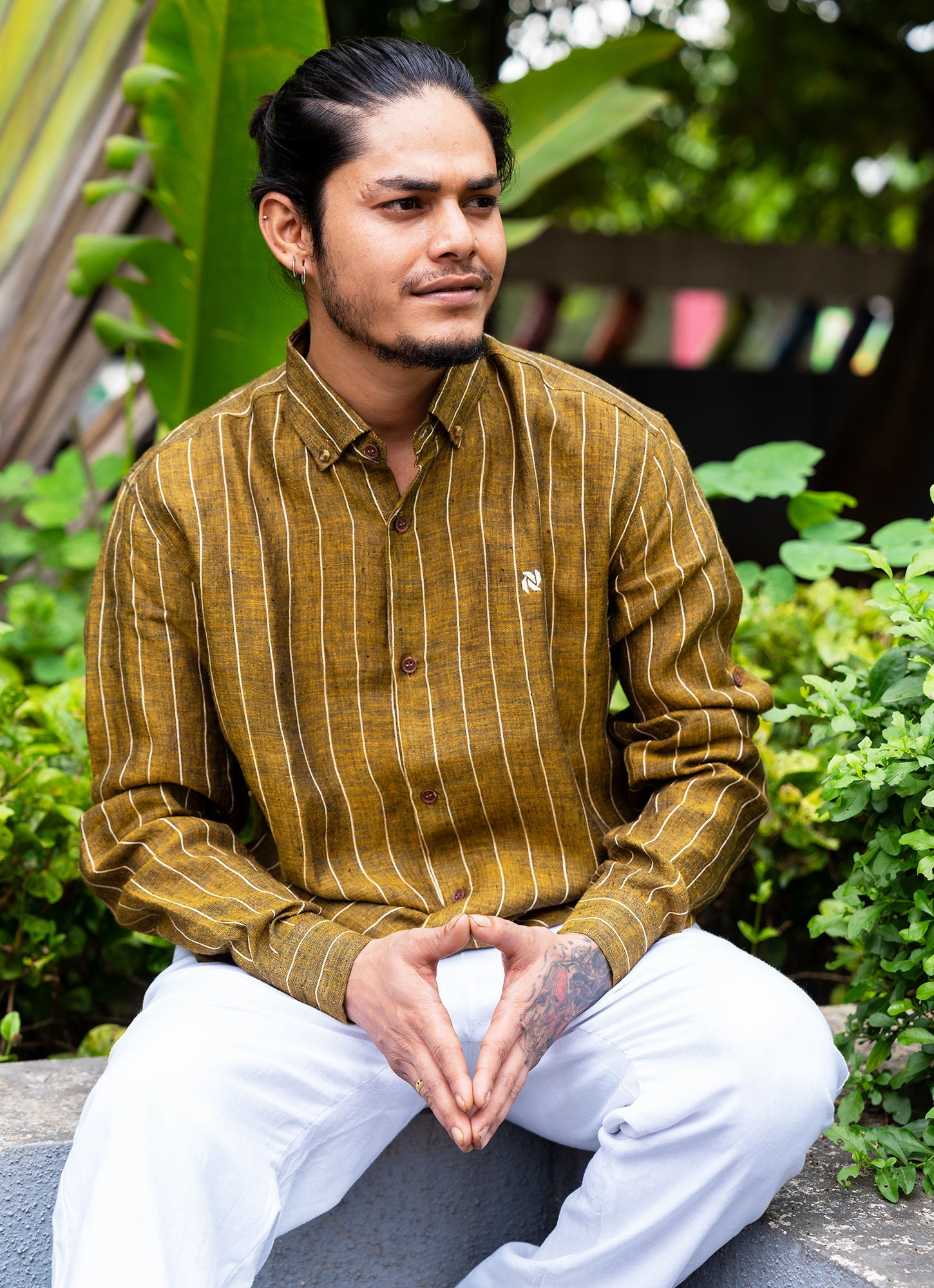 Fawn Golden Brown Striped Pure Linen Premium Shirt