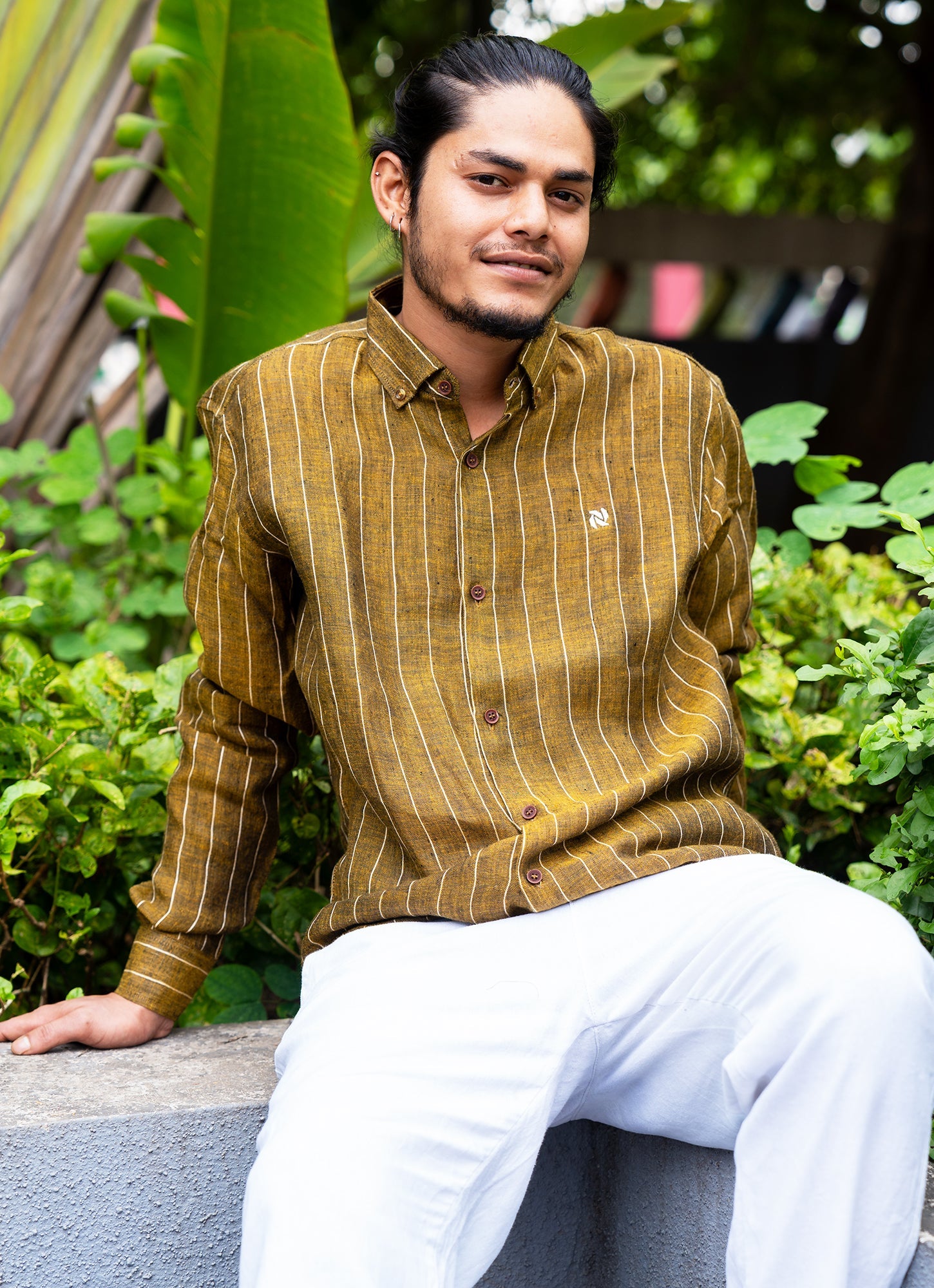 Fawn Golden Brown Striped Pure Linen Premium Shirt