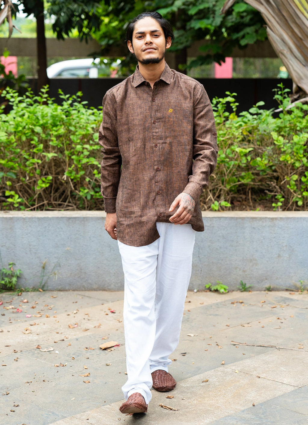 Cherry Wood Brown Super Airy Pure Linen Premium Shirt