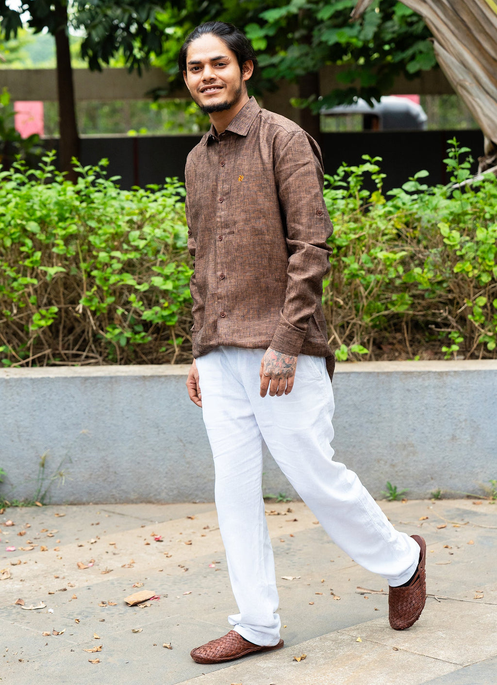 Cherry Wood Brown Super Airy Pure Linen Premium Shirt