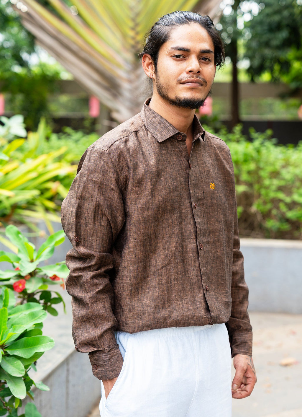 Cherry Wood Brown Super Airy Pure Linen Premium Shirt