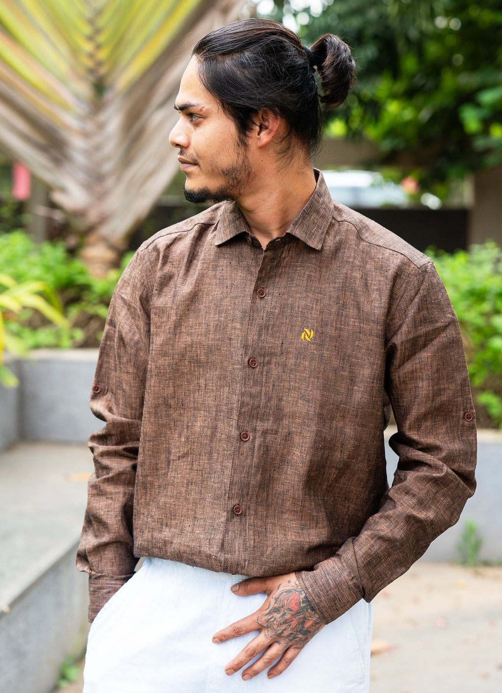 Cherry Wood Brown Super Airy Pure Linen Premium Shirt