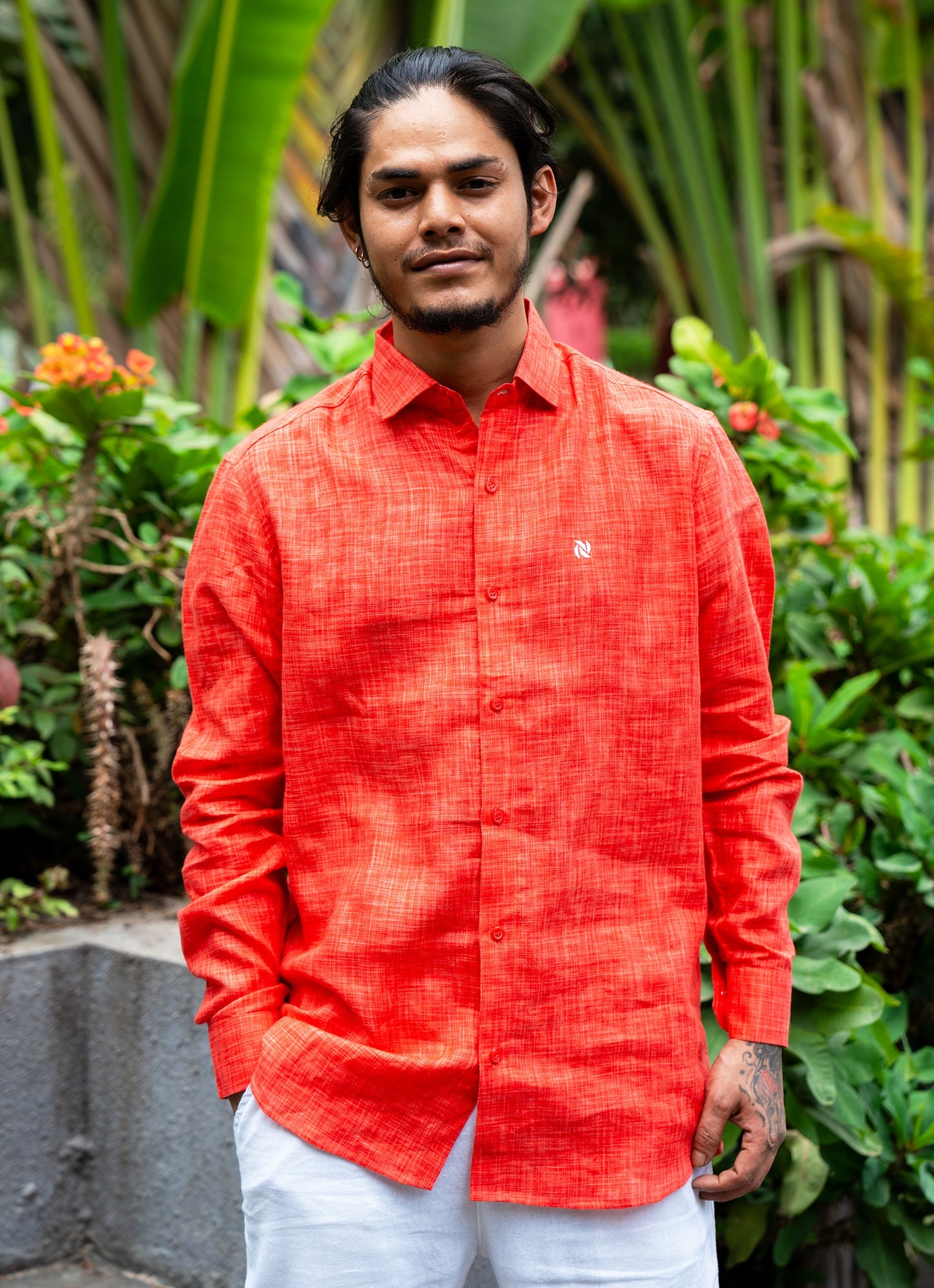 Scarlet Red Textured Airy Pure Linen Premium Shirt