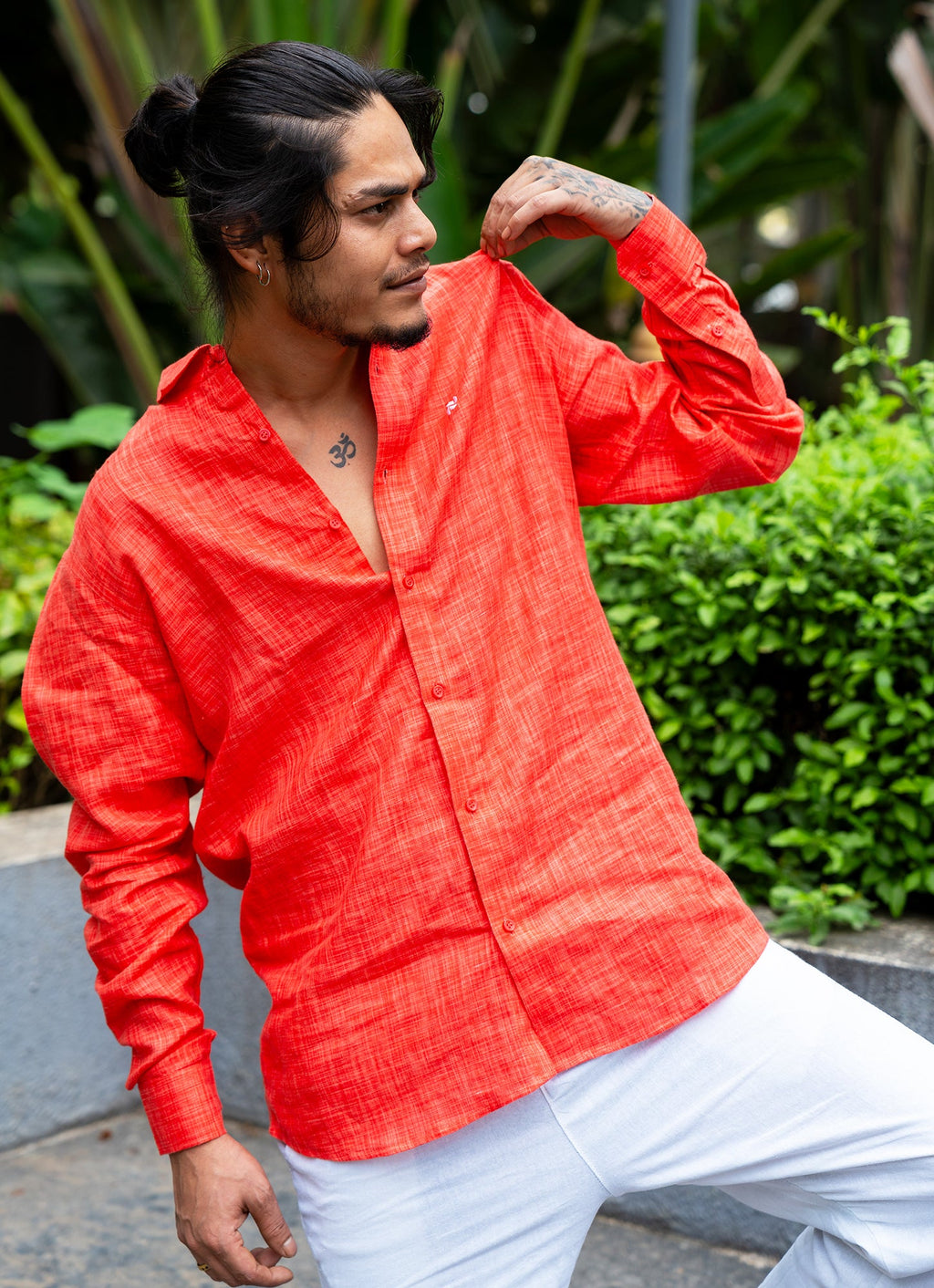 Scarlet Red Textured Airy Pure Linen Premium Shirt