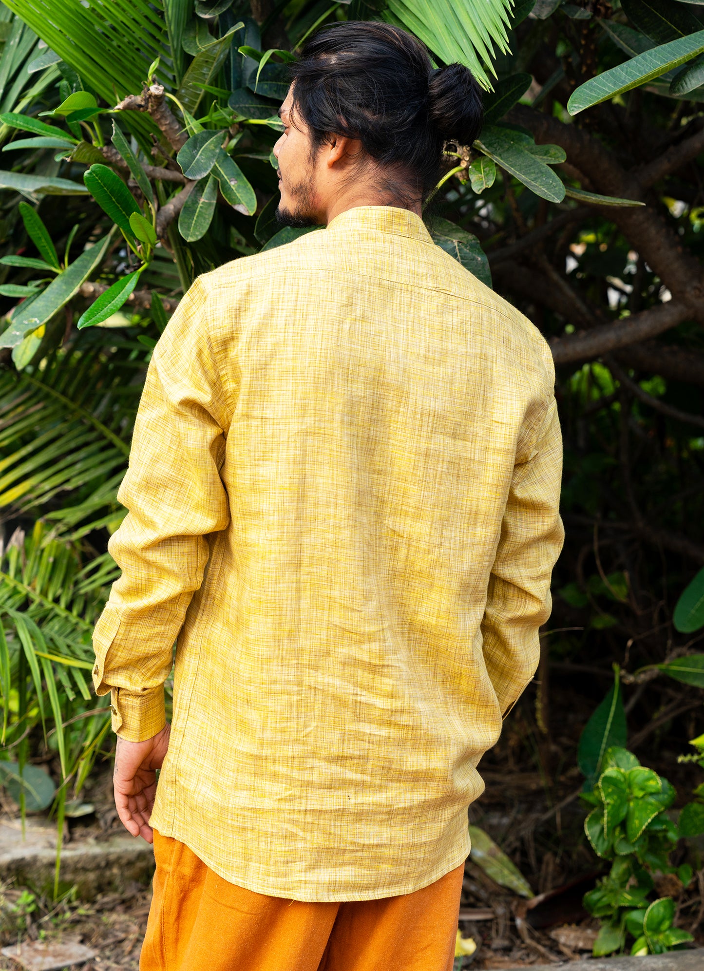 Forest Yellow Textured Pure Linen Premium Shirt