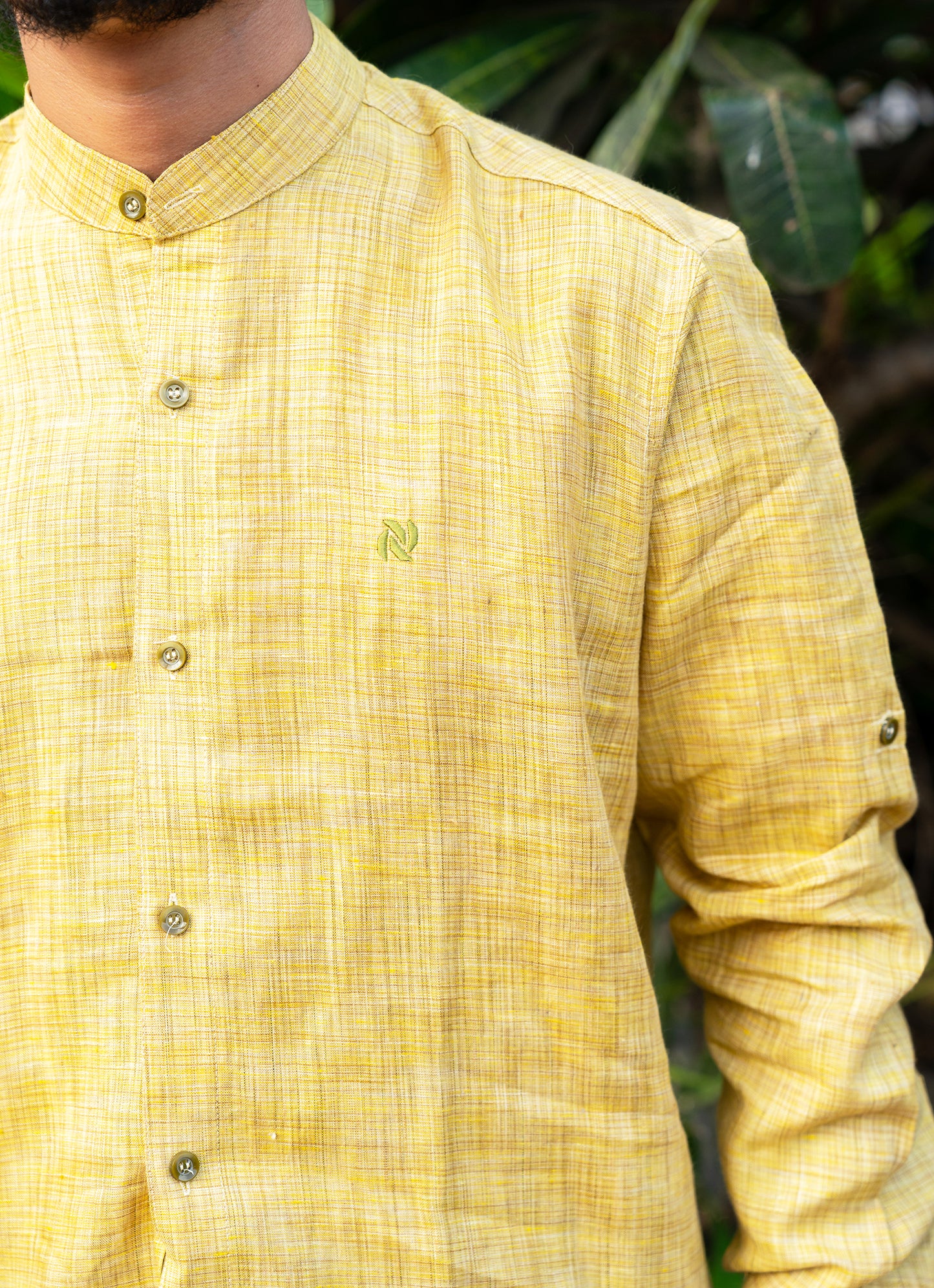 Forest Yellow Textured Pure Linen Premium Shirt