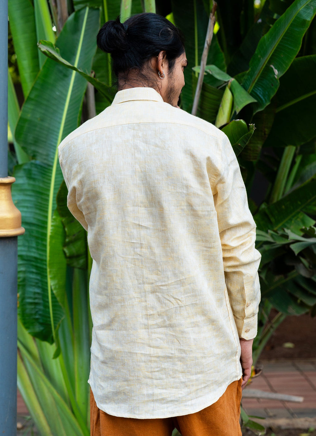 Pearl Cream Jacquard Textured Pure Linen Premium Shirt