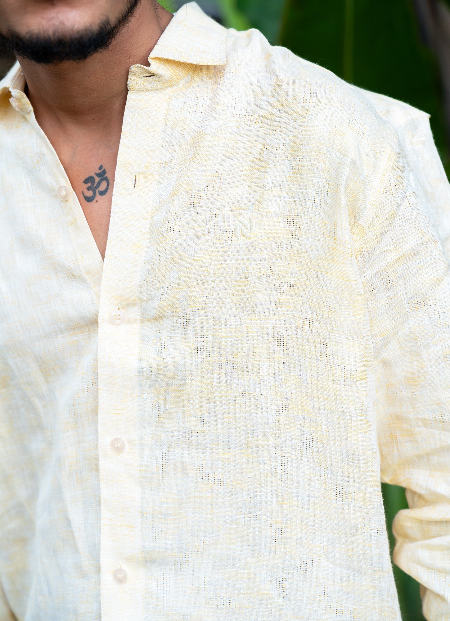 Pearl Cream Jacquard Textured Pure Linen Premium Shirt