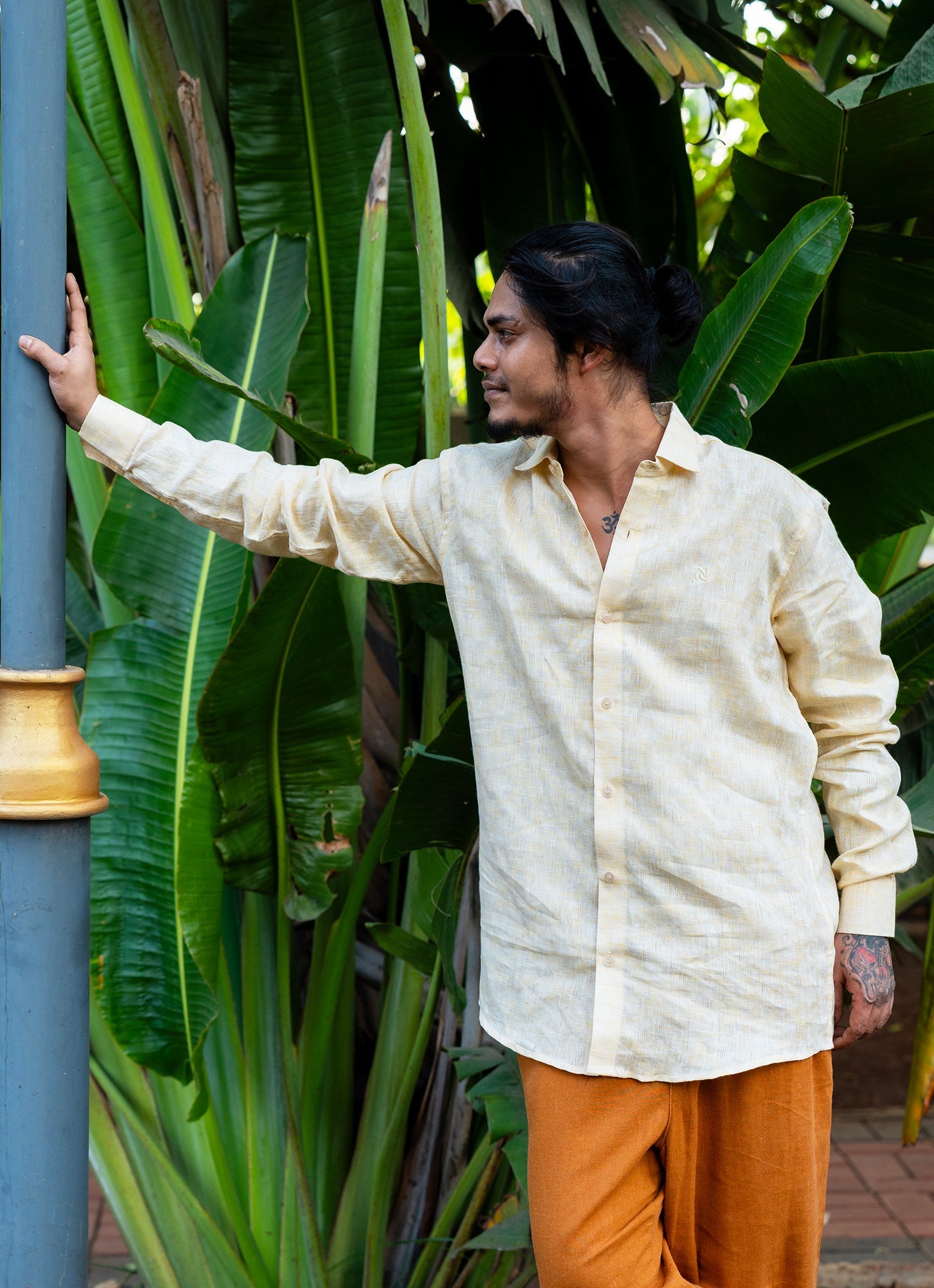 Pearl Cream Jacquard Textured Pure Linen Premium Shirt