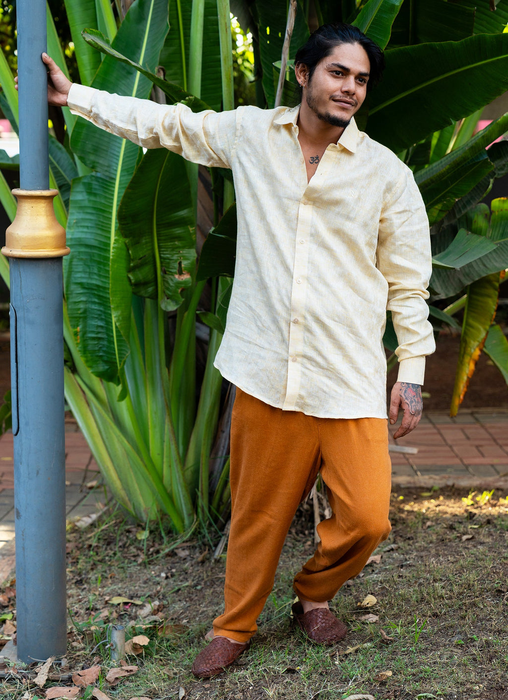 Pearl Cream Jacquard Textured Pure Linen Premium Shirt