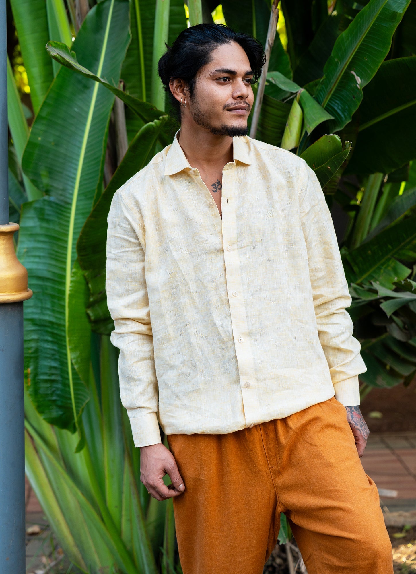 Pearl Cream Jacquard Textured Pure Linen Premium Shirt