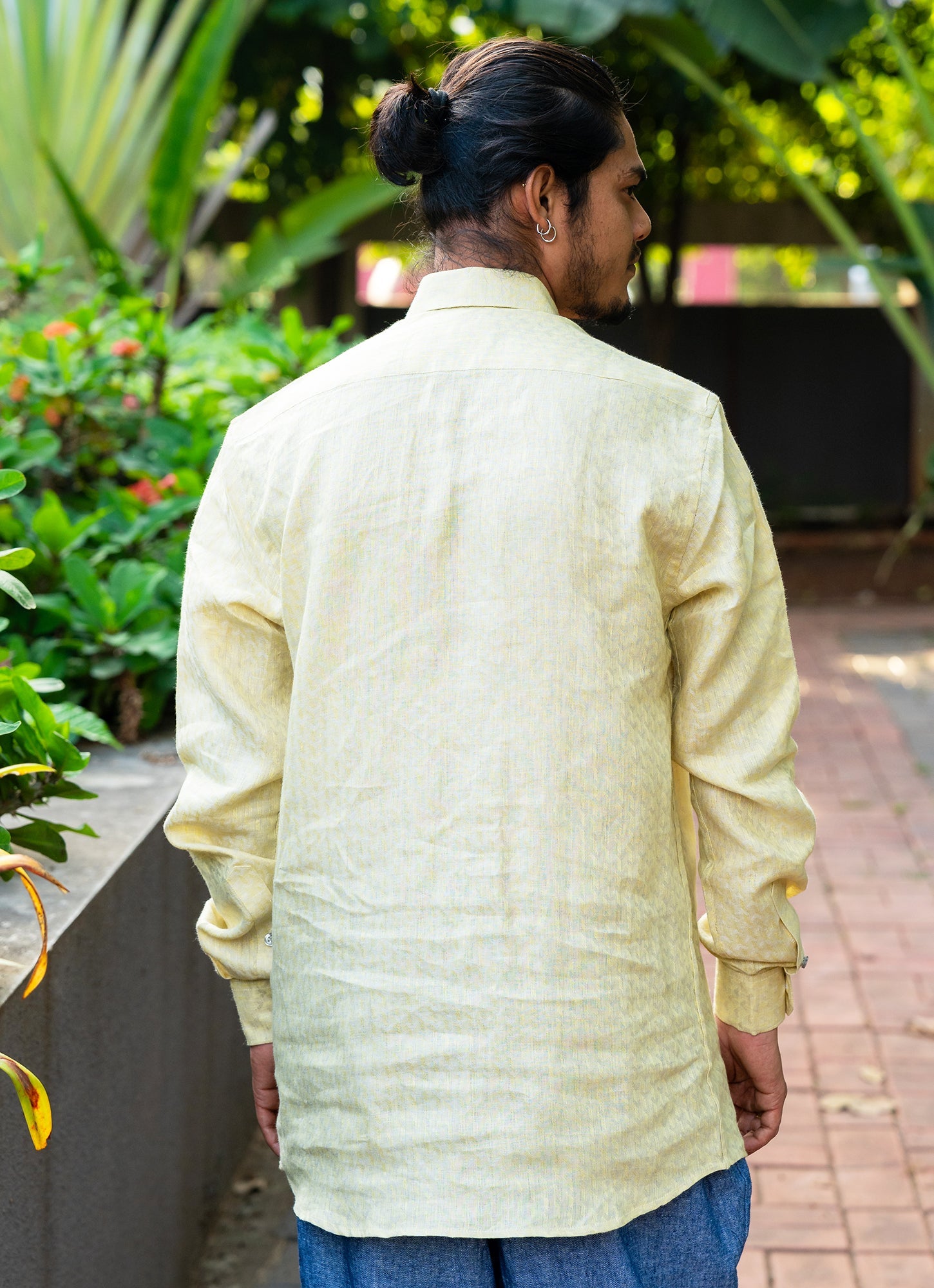 Ivory Cream Jacquard Textured Pure Linen Premium Shirt