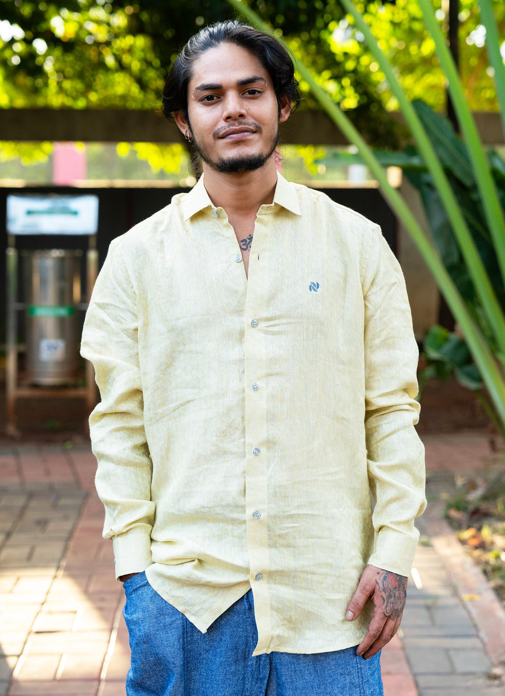 Ivory Cream Jacquard Textured Pure Linen Premium Shirt