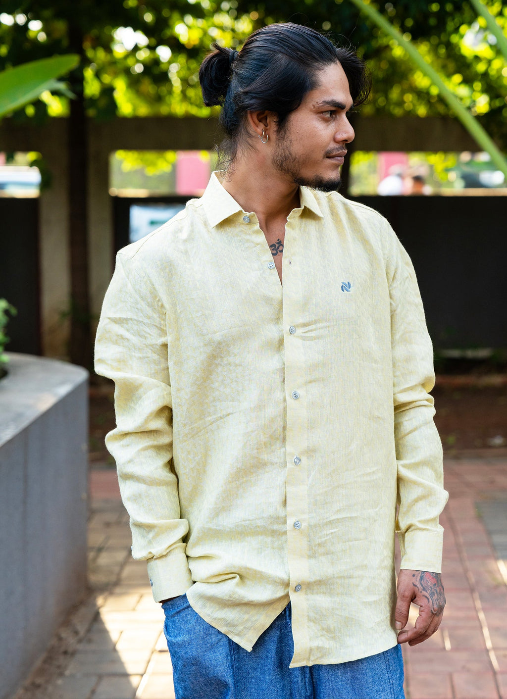 Ivory Cream Jacquard Textured Pure Linen Premium Shirt