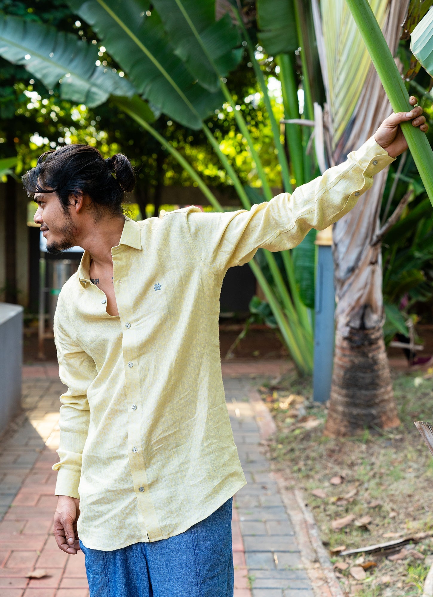 Ivory Cream Jacquard Textured Pure Linen Premium Shirt