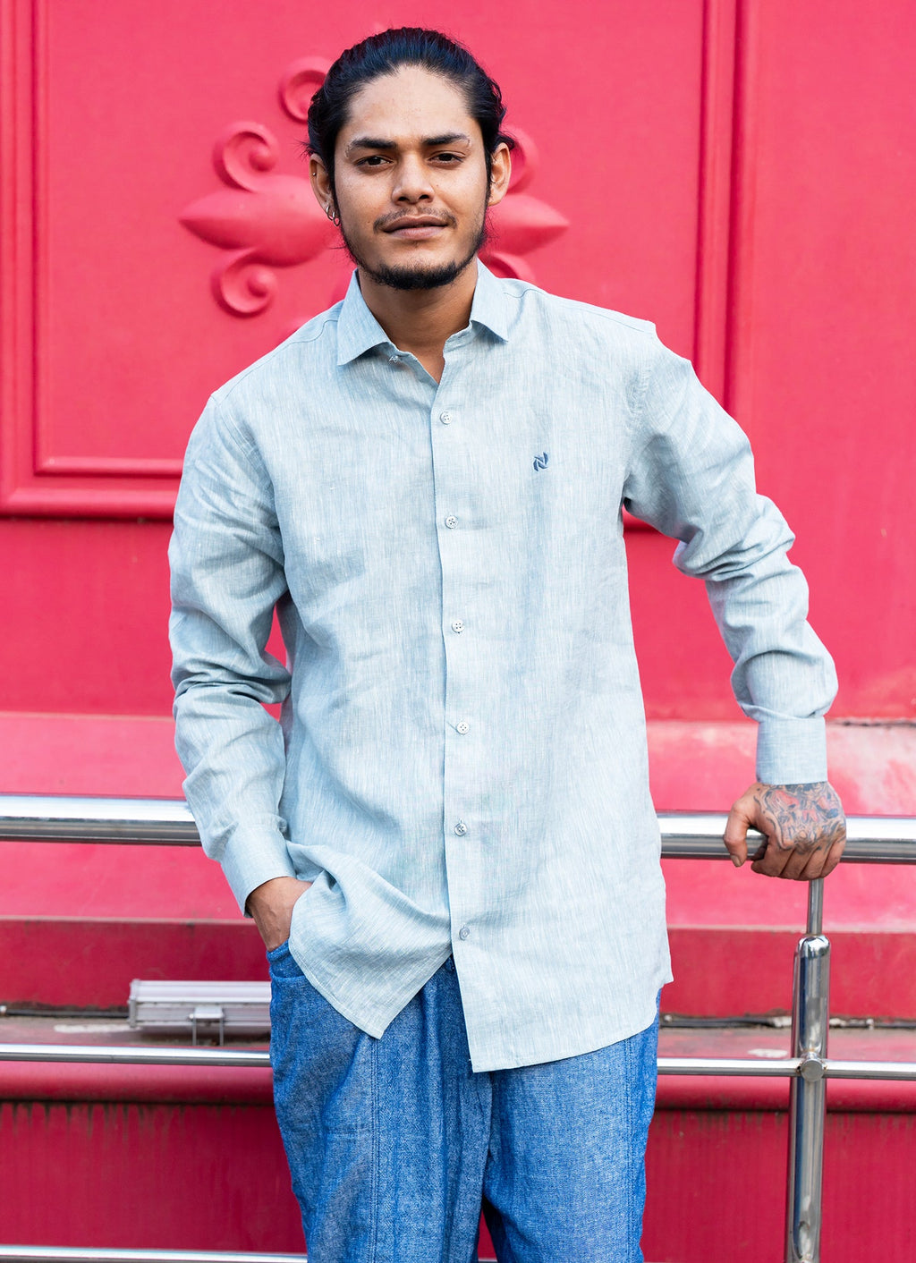 Icy Blue Super Airy Pure Linen Premium Shirt