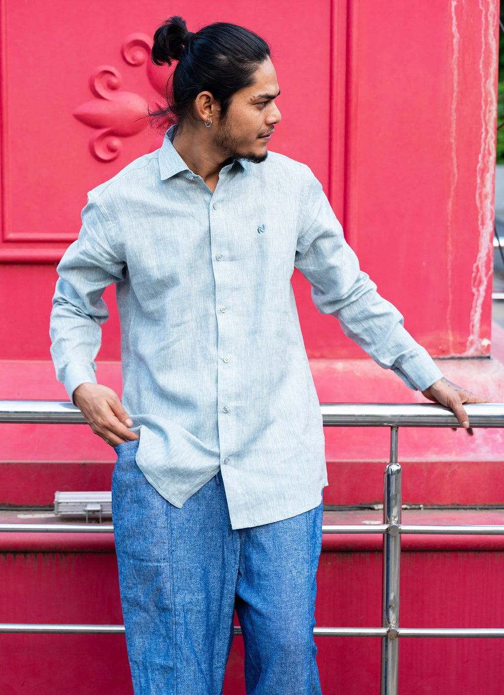 Icy Blue Super Airy Pure Linen Premium Shirt