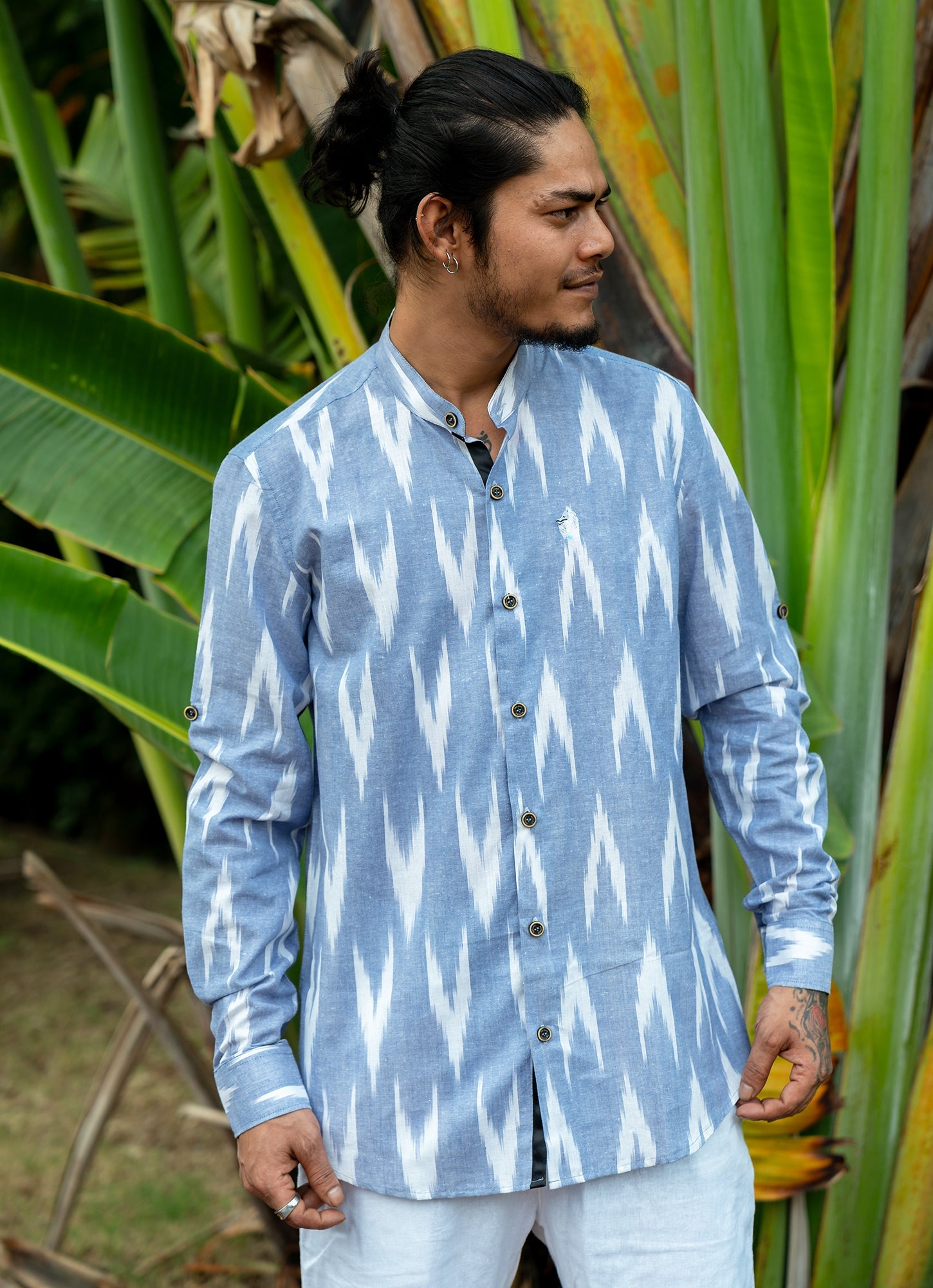 Eye-catching ikat design with Indigo Blue Premium Organic Cotton