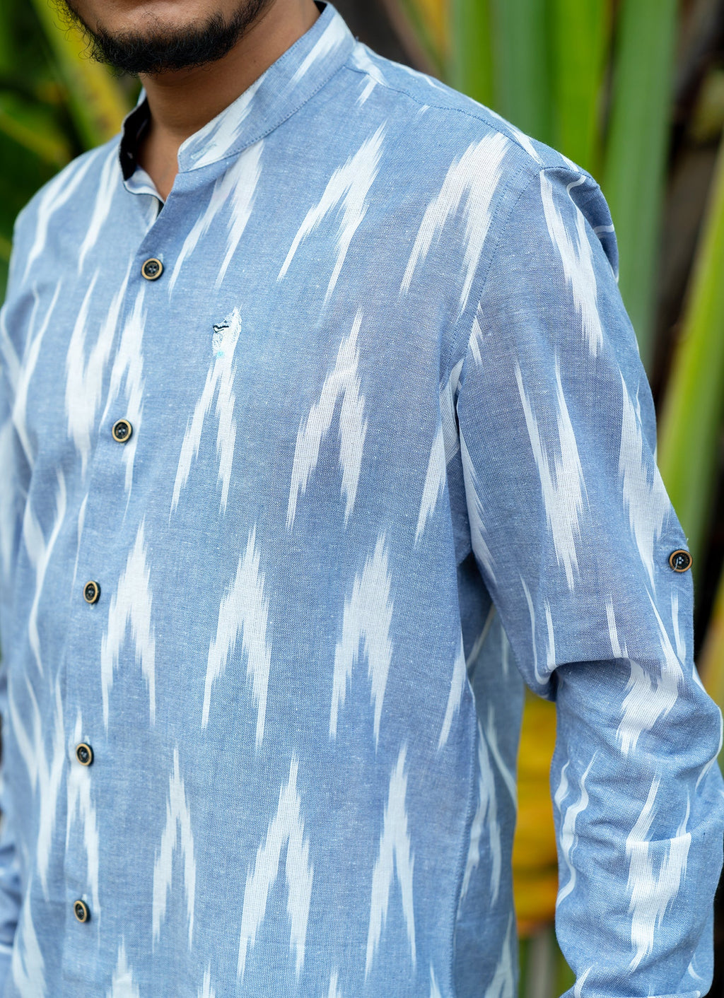 Eye-catching ikat design with Indigo Blue Premium Organic Cotton