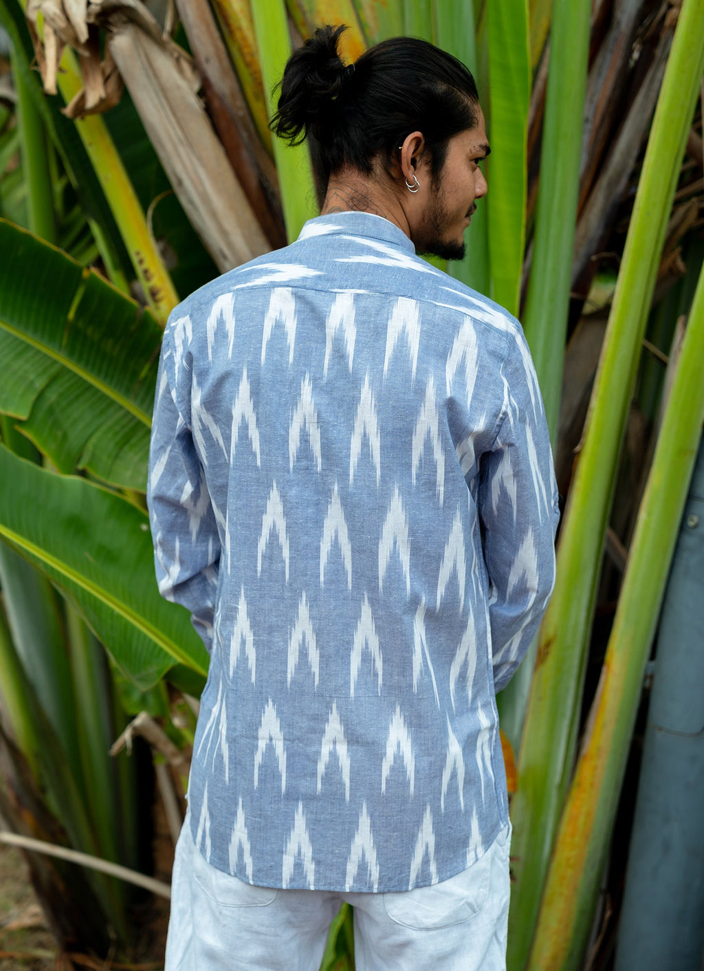 Eye-catching ikat design with Indigo Blue Premium Organic Cotton