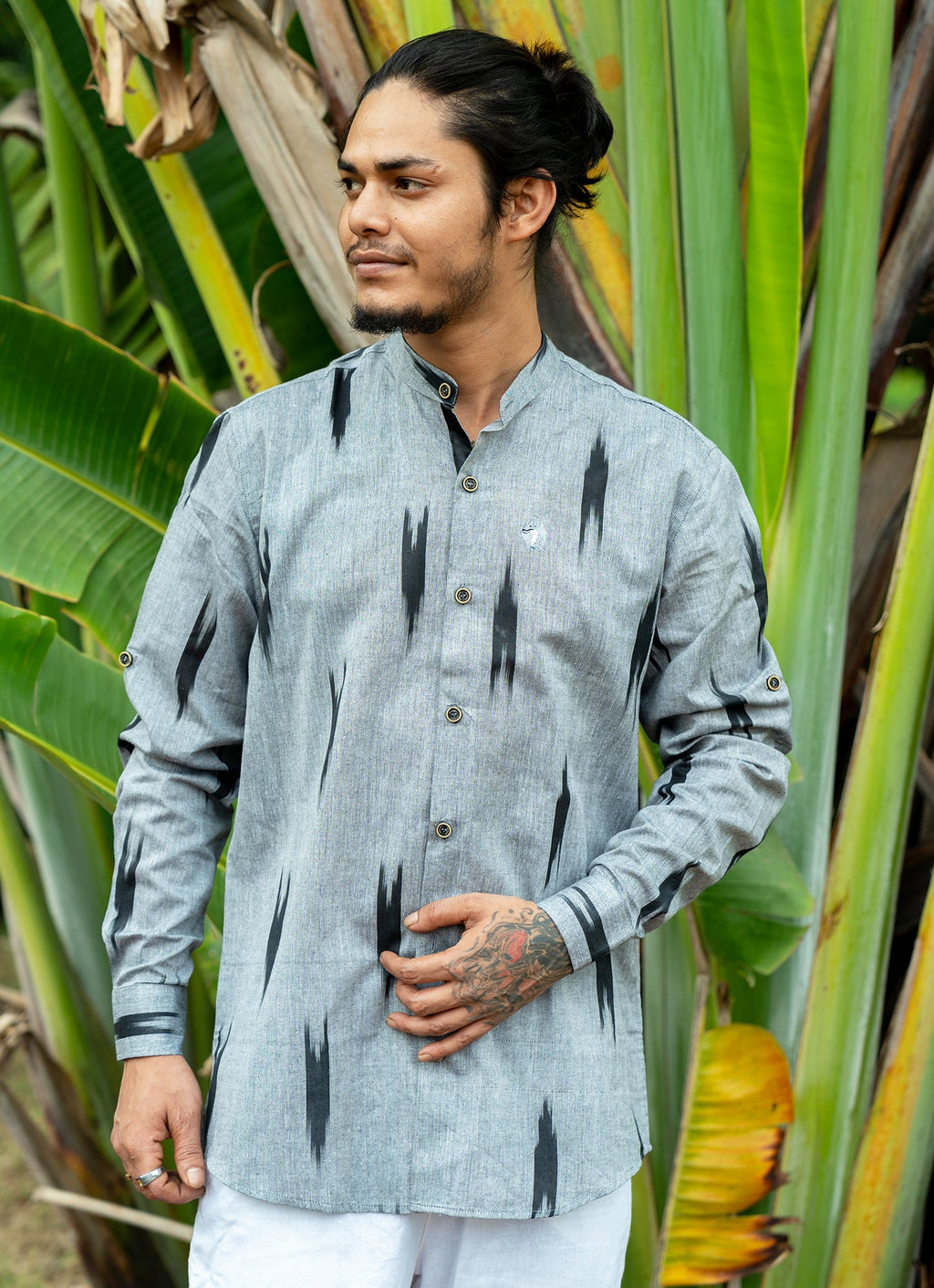 Eye-catching ikat design with Grey Dye Premium Organic Cotton