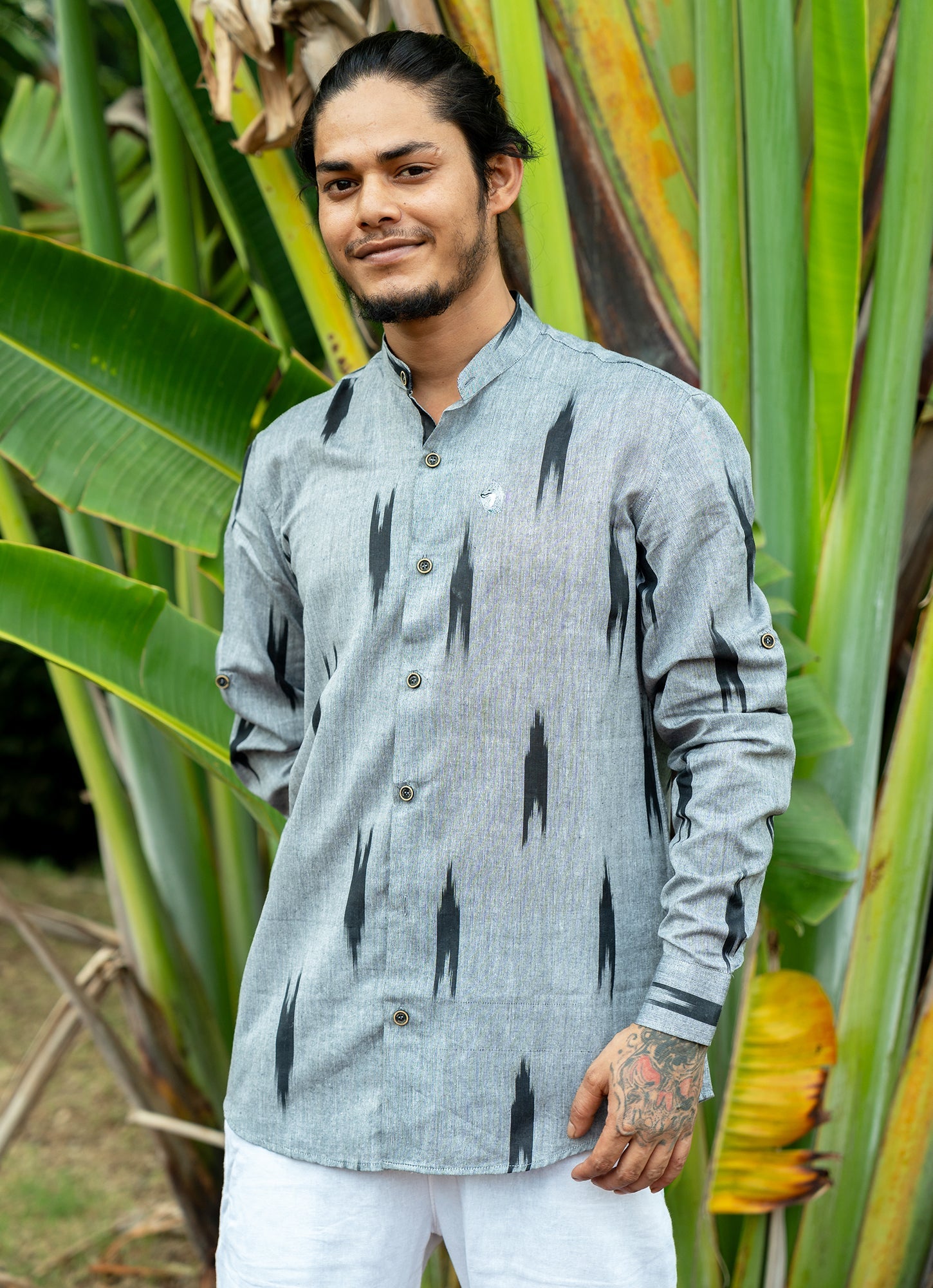 Eye-catching ikat design with Grey Dye Premium Organic Cotton