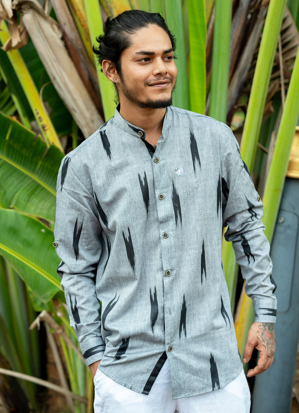 Eye-catching ikat design with Grey Dye Premium Organic Cotton