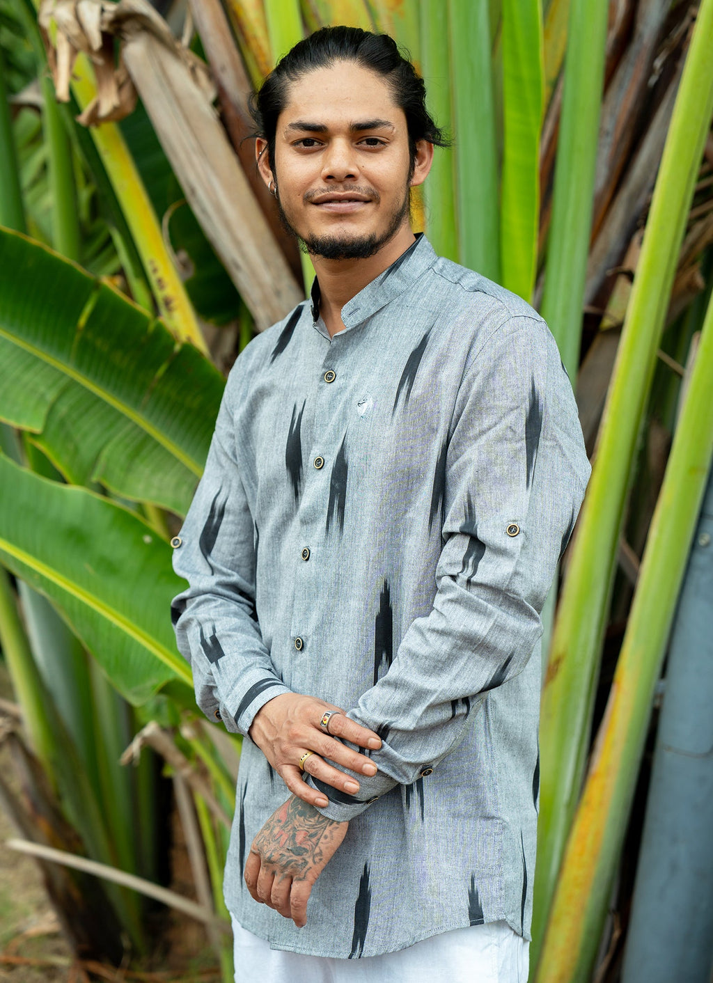 Eye-catching ikat design with Grey Dye Premium Organic Cotton